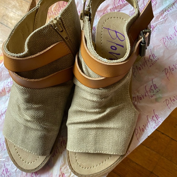Boho Gladiator Canvas Sandal Shoe BLOWFISH Beige Flat Strap Peep Toe Runway 7 37 - Picture 5 of 16